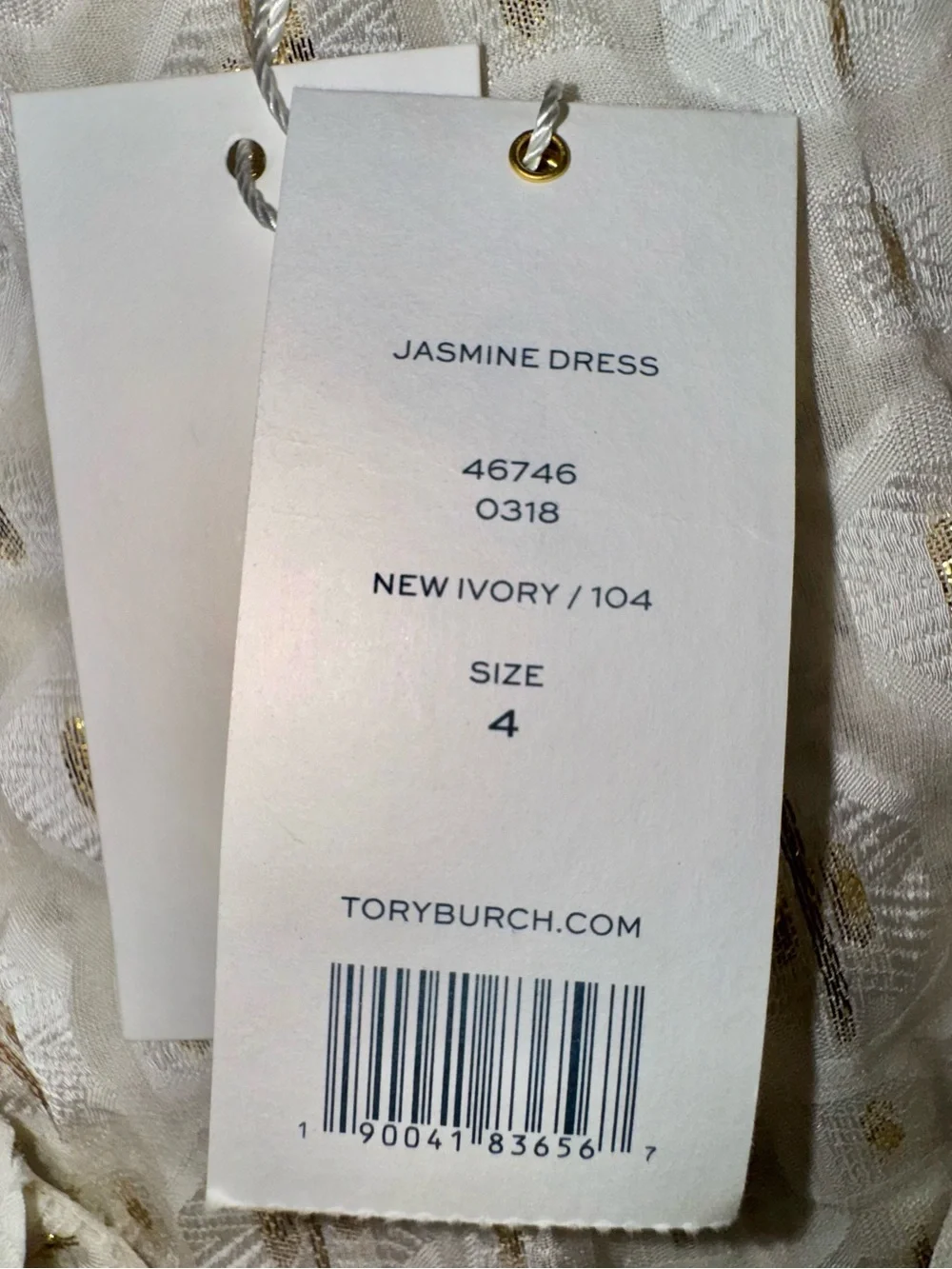 Tory Burch Jasmine Dress Ivory Gold Metallic Ruffle Silk Blend Sz 4 No slip NWT